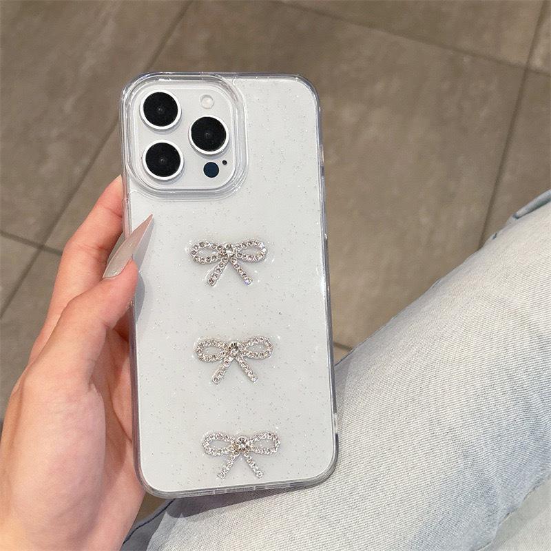 

Transparent Drip Glue Sparkling Powder Phone Case for IPhone 16 Promax Bow for Apple 17 Korean Ins Fashion For iPhone 7/8/SE 2020
