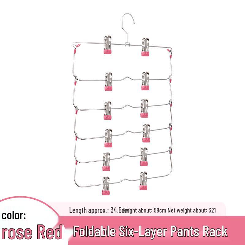 Foldable Multi-Layer Pants Rack with Stainless Steel Skirt Clips for Efficient Storage