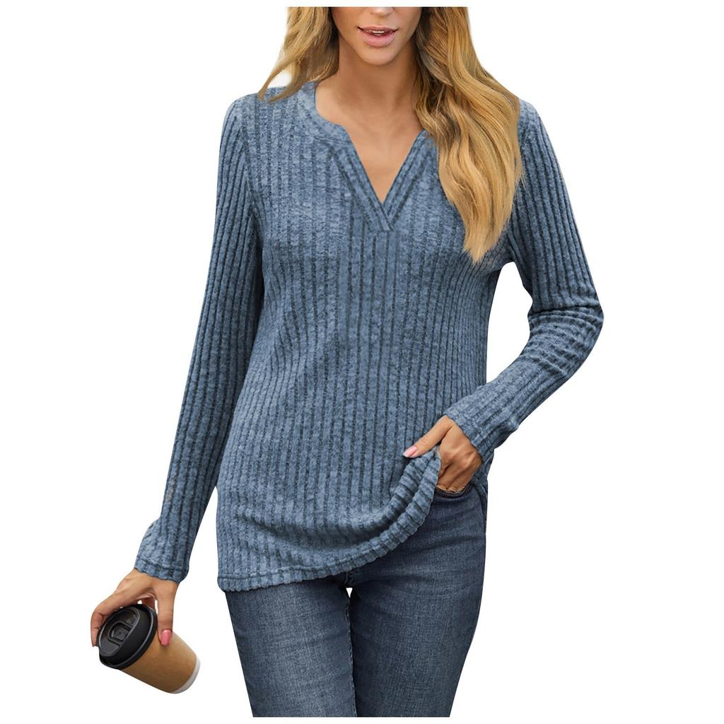 Women's Fashion Casual Slim Solid Color Long Sleeve V-Neck Top