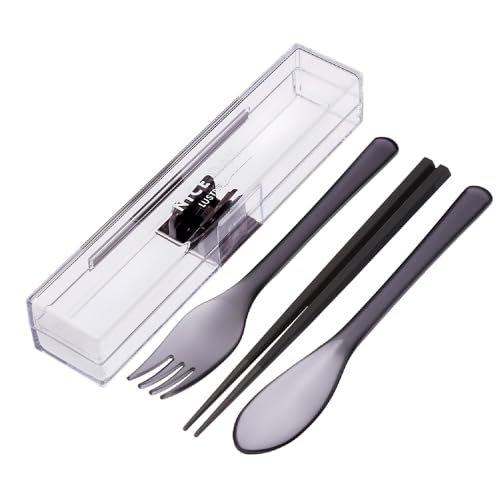 Lustroware NiceDay Bento Cutlery Set 18cm Chopsticks and Spoon with Silent Grayish Beige Case H-600 GB