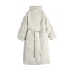 pleated kinked belt loose new down jacket women's long large size thin design white duck down jacket