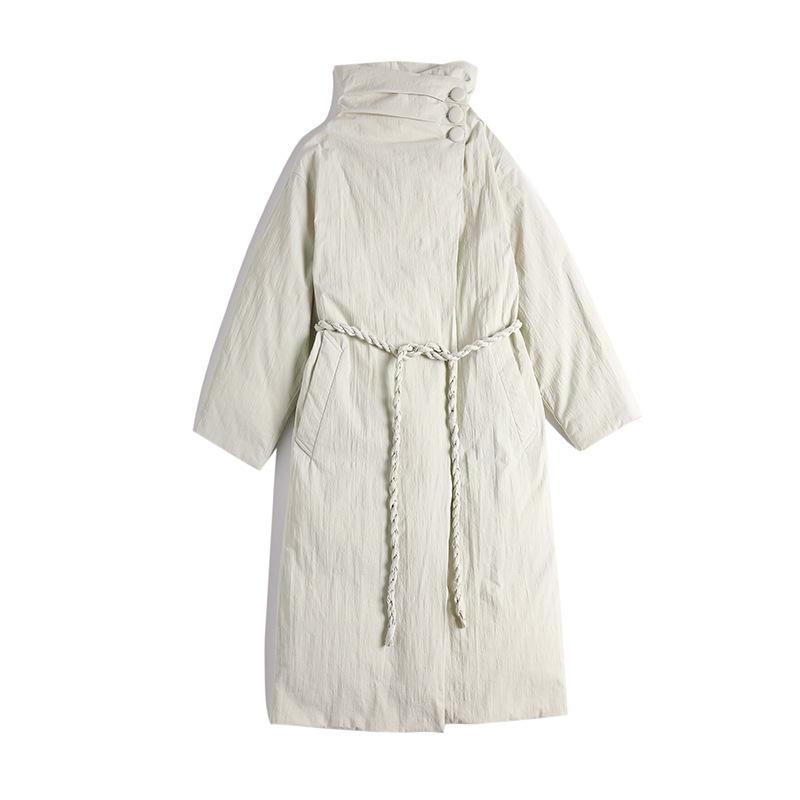 pleated kinked belt loose new down jacket women's long large size thin design white duck down jacket