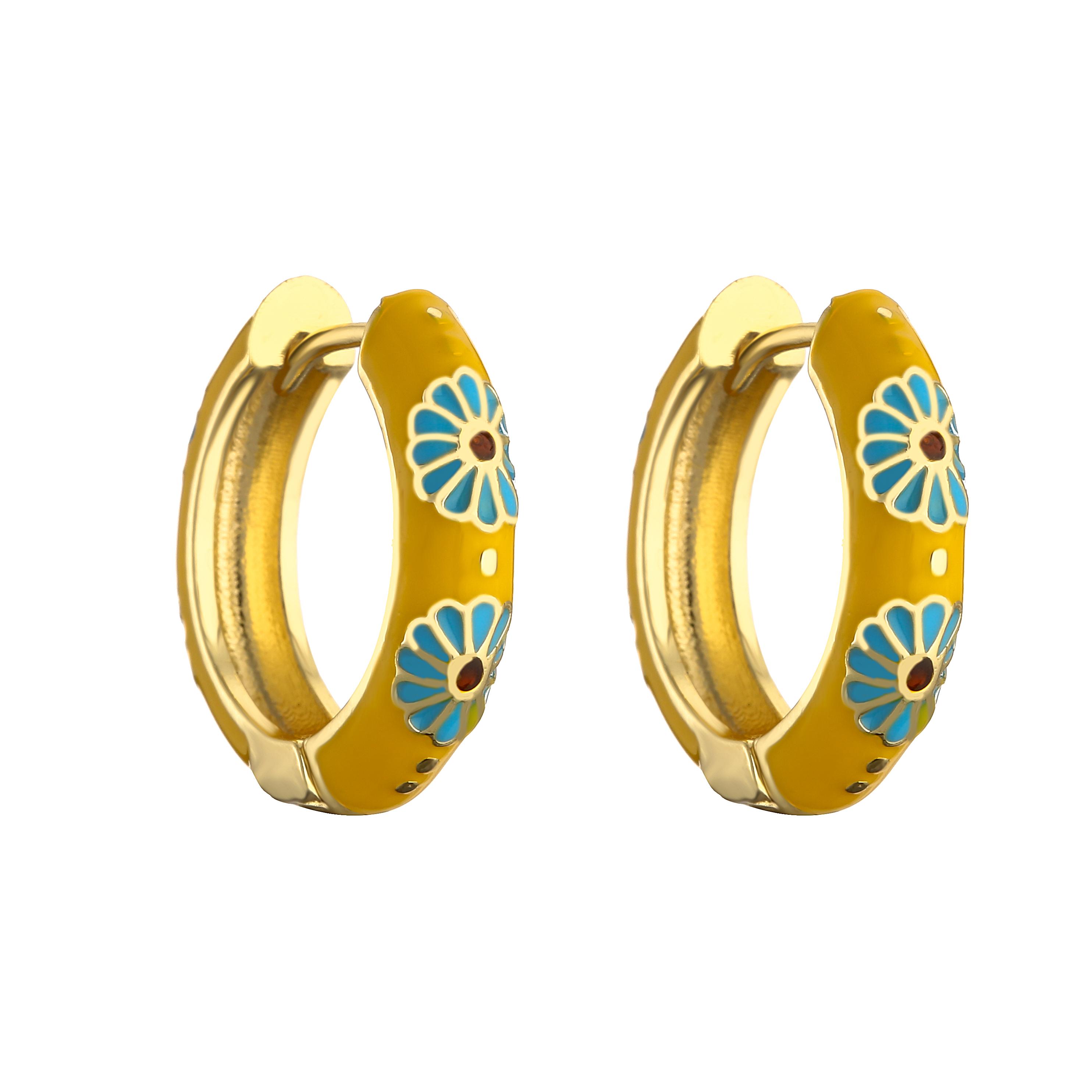

HECHENG,Vintage Enamel Flower Small Hoop Earrings Trendy Geometric Statement Round Circle Huggie Earring Fashion Zircon Brincos