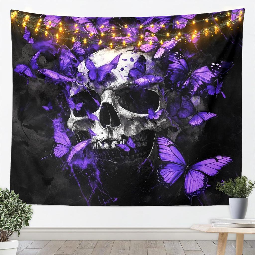 Butterfly Tapestry Glitter Diamonds Print Wall Art Luxury Elegant Blue Wall Hanging Blanket for Living Room Bedroom Home Decor