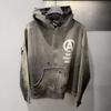 Mens Washed Distressed Hoodie With Zipper Ripped Details Cotton Blend Streetwear Sweatshirt Fall