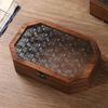 Vintage Wooden Storage Box Begonia Flowers Glass-Lid Box Cosmetic Organizer  Vanity Table