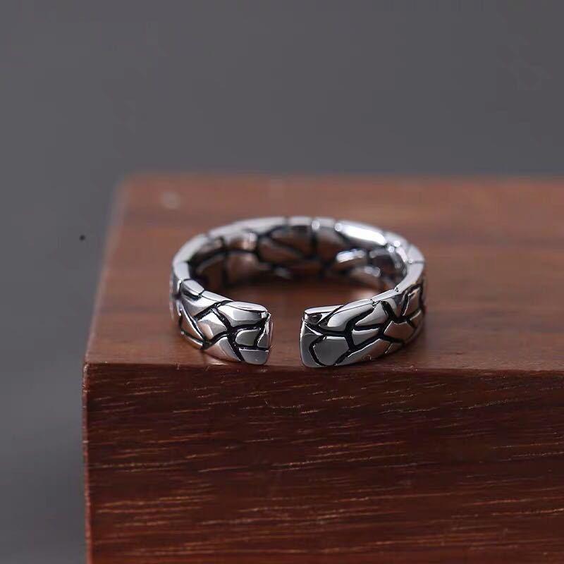 Adjustable Open Ring Men Women Vintage Geometric Stone Crack Design Plated Hip Hop Punk Style