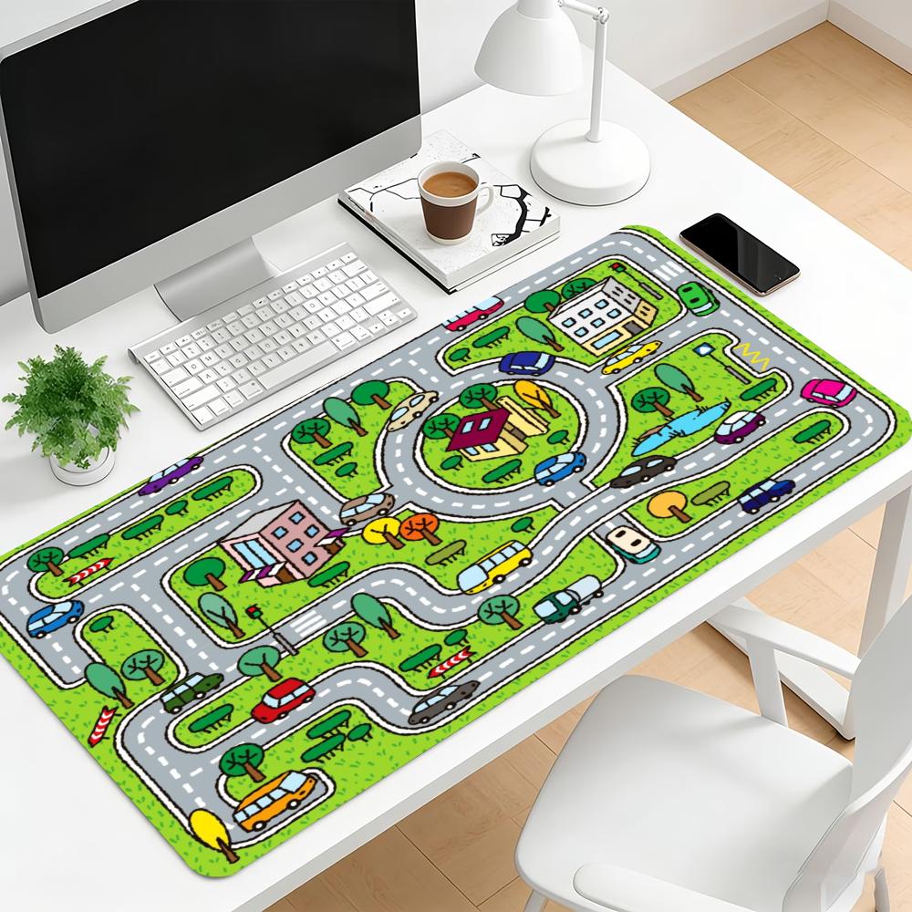 Kids Cartoon Town Road Map Desk Surface Color Gaming Area Non Slip Rubber Extended Keyboard Space Laptop Office Workstation Zone