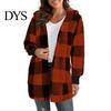Women Button-up Sweater Coat Open Front Hooded Long Sleeve Easy To Wear Cardigan Plaid Print Knitting Loose Fit Mid-length Knitwear Cozy Knit