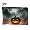 Small Toiletries Organizer Halloween Storage Bag, Large Capacity Cosmetic with Pumpkin Travel Pouch Castle Skull Print, Smooth Zipper Thickened Canvas