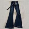Women's Retro Dark Blue Micro Flare Jeans - Low Rise, Plus Velvet, Elastic Slimming, Bell Bottoms for Autumn/Winter.
