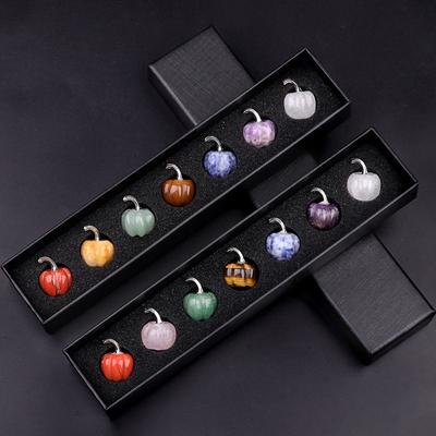 7 Pack 20mm Mini Pumpkin Semi Precious Gemstones For Creative Home Decoration Perfect For Thanksgiving And Halloween Decor