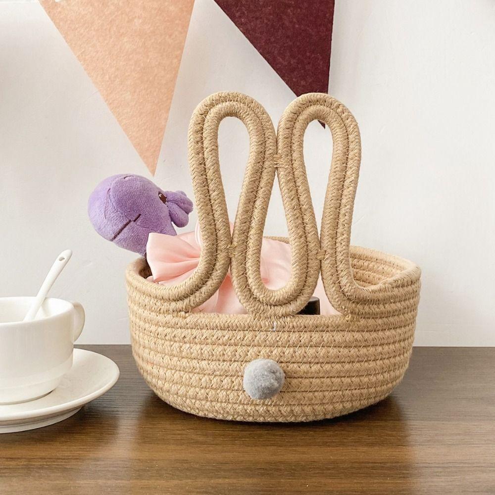 Cartoon Design Bunny Storage Basket Cotton Rope Organizer Basket Desktop Organizer