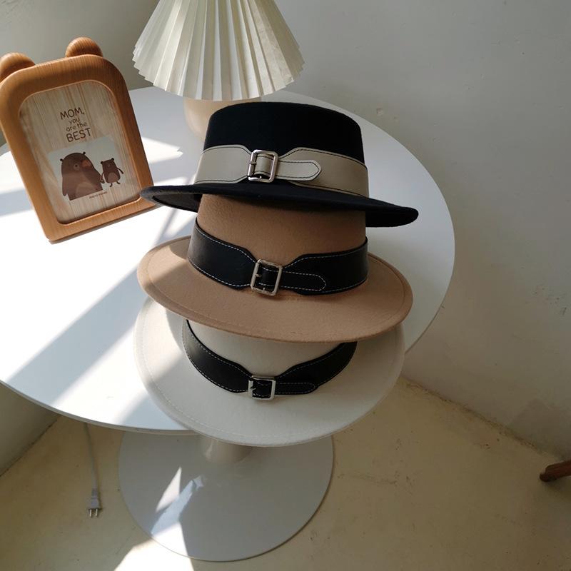 Vintage Woolen Hat British Hat Wide Brim Flat Top Top Top Top Hat Versatile Autumn and Winter Hat Trendy Sun Hat Felt Hat