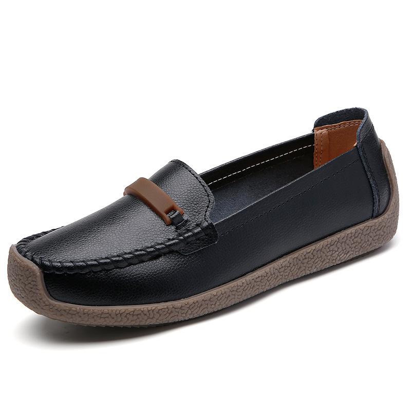 Spring and Summer Comfortable Soft-soled Mother Shoes Cowhide Beanie Shoes Flat-soled Lazy Nurse Shoes Single Shoes Women