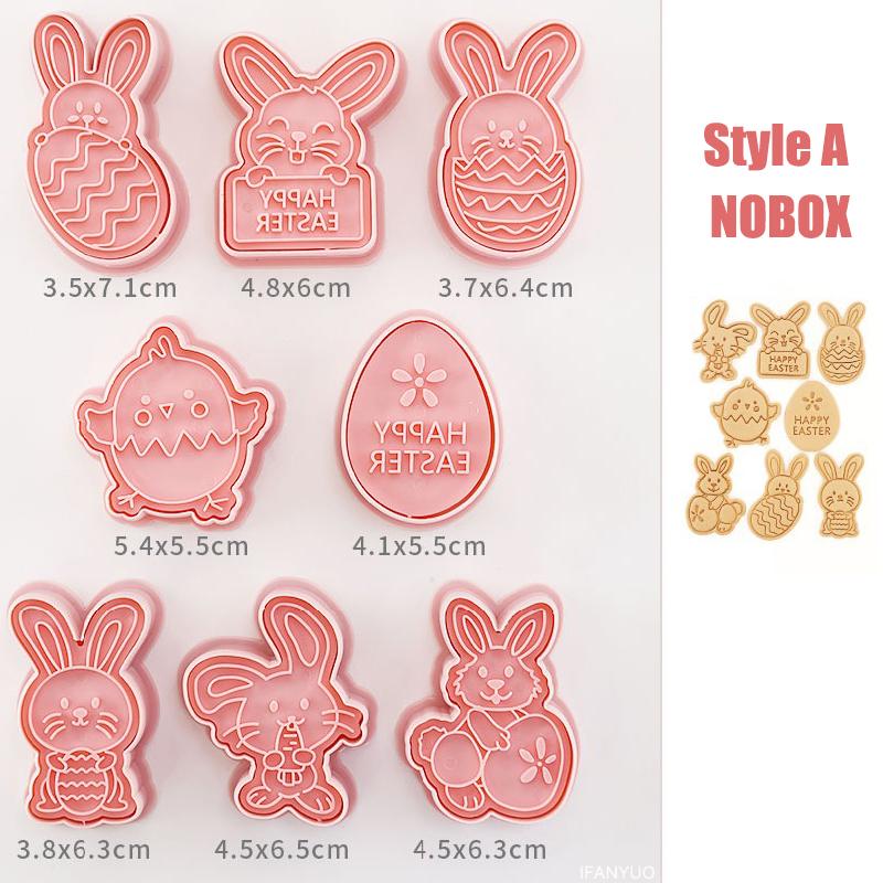 8Pcs DIY Easter Cookie Biscuit Mold Cartoon Bunny Egg Cookie Cutters 3D Rabbit Baking Fondant Mold Stamp Cake Decorating Tools