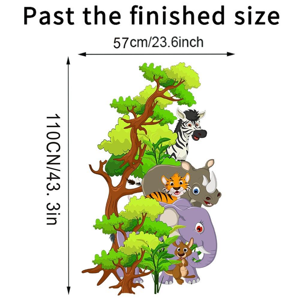 Waterproof Self-adhesive Big Tree Animal Elephant Rhino Tiger Maca Wall Sticker Bedroom Living Room Wall Decor Sticker Door Sticker