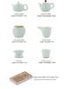 Jade Green Travel Tea Set: One Pot, Four Cups, with Wooden Side Handle and Tea Caddy.