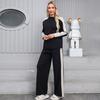 Conjunto de dos piezas de suéter de punto casual para mujer de otoño invierno, tops de manga larga tipo jersey y pantalón de pierna ancha, chándal
