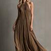 Women's clothing neck stand-up collar pleated pendulum dress, high-end sleeveless, backless, pleated, vacation dress
