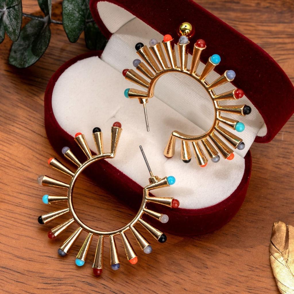 Ethnic Style Sunflower Simple Earrings Inlay Design Personality Exaggerated Temperament Earrings Jewelry