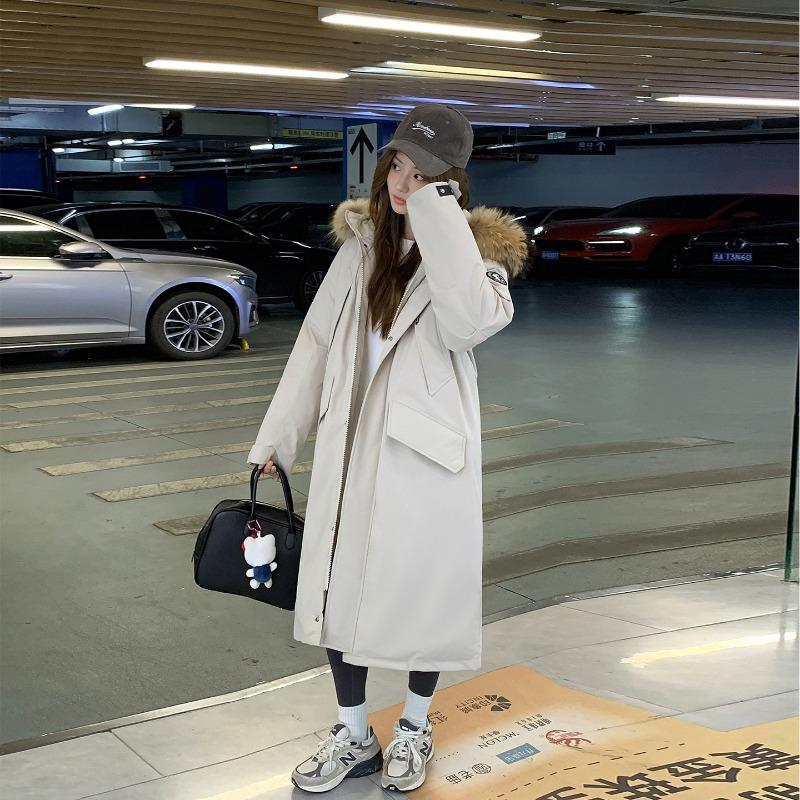 

Длинное пальто выше колена с большим меховым воротником, пирог, новое женское свободное утолщенное хлопковое стеганое пальто в стиле милитари M