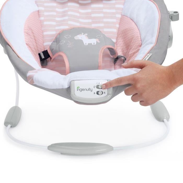 INGENUITY Baby Bouncer - Flora - Removable Activity Arch with Toys, 8 Melodies, Soothing Vibrations, Baby Christmas Gift