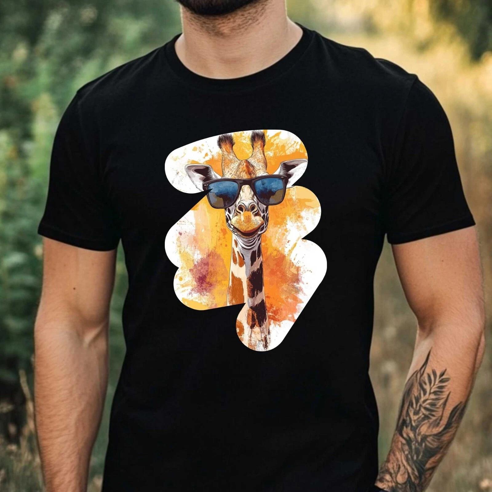 T-Shirt Herren Giraffe mit Sonnenbrille Motiv Baumwolle Größe XS bis 5XL XS