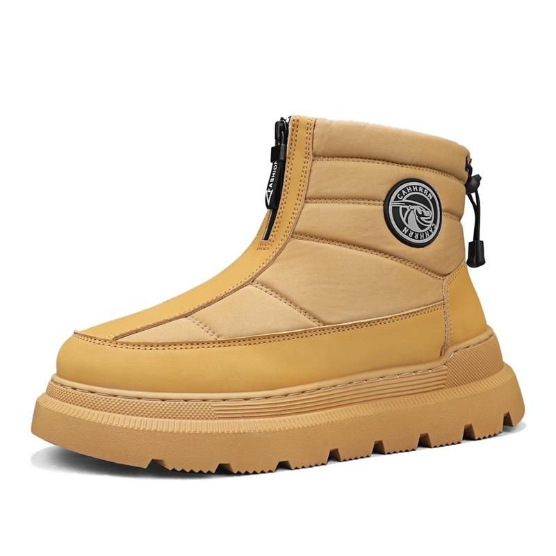 High-top Snow Boots with Fleece Warm Elastic Bands Men's Plus-size Anti-slip Flat Heels Outdoor Mid-calf Thick-soled Shoes
