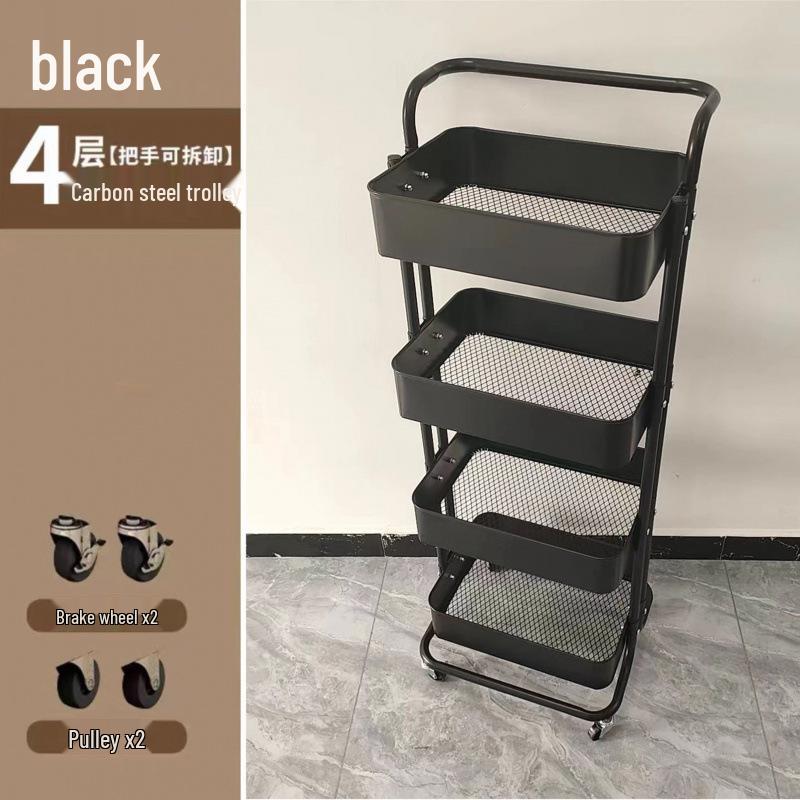 Lask Carbon Steel Multi-Layer Movable Kitchen & Bathroom Storage Trolley