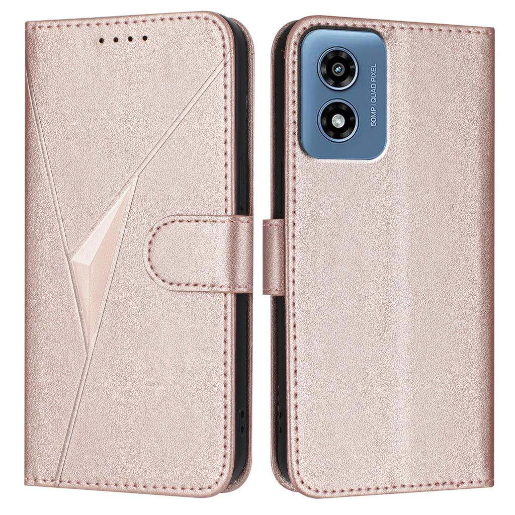 YX0090 For Motorola Moto G Play (2024) 4G Case Triangle Imprint Leather Phone Cover with Lanyard