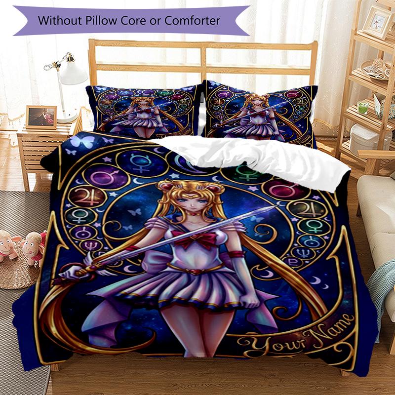 3pcs Custom Name Moonlit Guardian Printed Bedding Set Duvet Cover Closure Includes 1 Duvet Cover & 2 Pillowcases, Soft and Comfortable for All Seasons