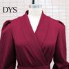 Slim Fit V-neck Dress Women Formal Business Style Turn-down Collar Long Sleeve Pure Color Belt Lace-up Cross Cardigan Spring Midi OL Commuting