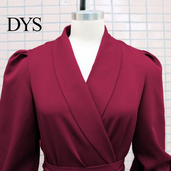 Slim Fit V-neck Dress Women Formal Business Style Turn-down Collar Long Sleeve Pure Color Belt Lace-up Cross Cardigan Spring Midi OL Commuting