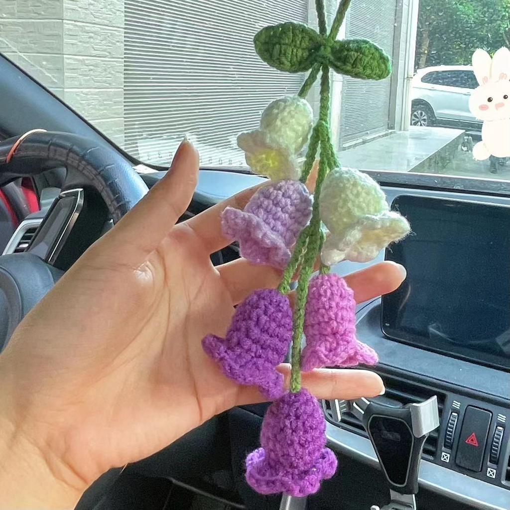 Lily Of The Valley Handmade Crochet Flowers Car Pendant Decora Artificial Flowers Hanging Decoration Car Pendant Knitted Flower