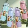 1PC Pretty Duck Group Cartoon Print 750ml Color Plastic Sports Water Bottle Leakproof Flip Straw Lid Suitable for Sports Office Home Use