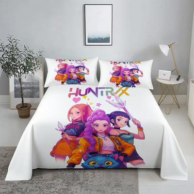 K-Pop D-Dämonenjäger 3D Digitales Flachbettlaken-Set Druck Schlafzimmer Bettlaken Kissenbezug Bettwäsche-Set für Heimdekor