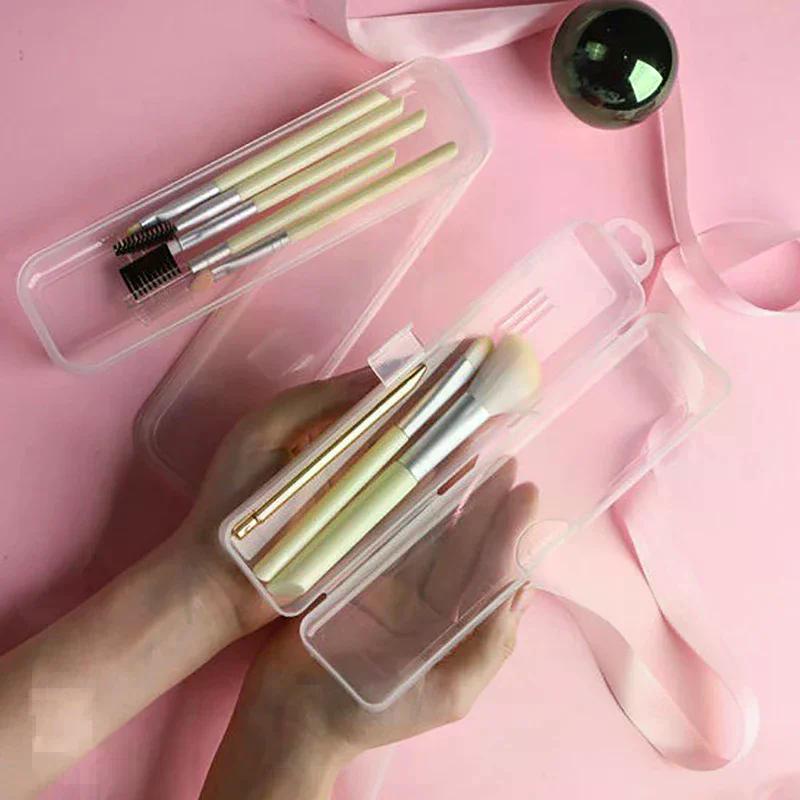 Portable Makeup Brush Organizer Eyebrow Pencil Tableware Chopsticks Transparent With Cover Storage Box Kitchen Accessories