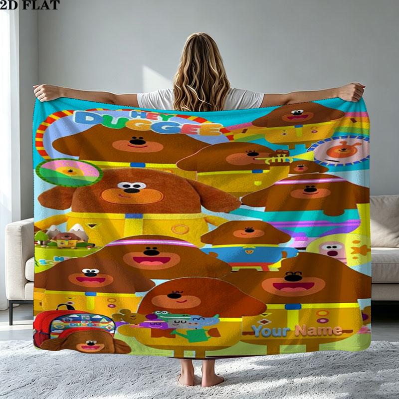 1PC Hey Duggee Custom Name Patterned Flannel Blanket Suitable For All Seasons for Home Decor Warmth and Comfort Gifts Holiday Present