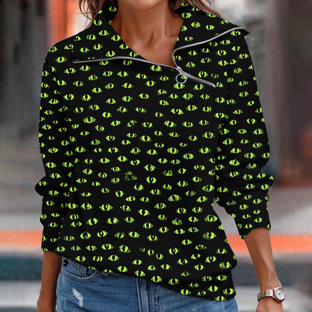 Women  T-shirt Loose  Pullover Sports Tops  Casual V Neck Long Sleeve Printed Top