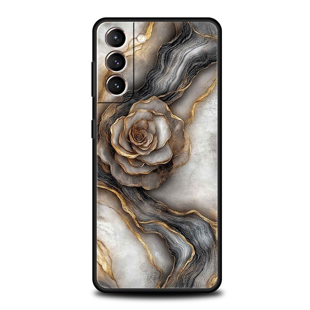 Flower Marble Phone Case For Samsung Galaxy S25 Edge S24 S23 S22 S21 Ultra S20 FE 5G S10 S10E S9 Plus Soft TPU Cover