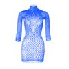 Women's Long Sleeve Bodycon Mini Dress Mock Neck Hollow Out Sheer Mesh Cover Up Dress Backless Erotic Clothes