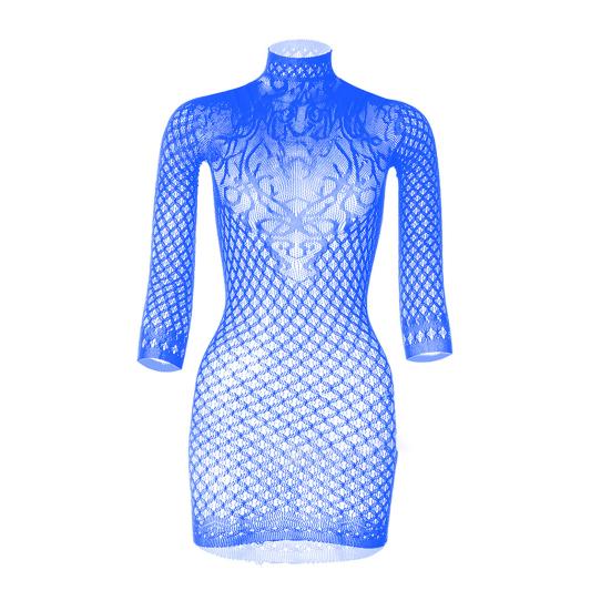 Women's Long Sleeve Bodycon Mini Dress Mock Neck Hollow Out Sheer Mesh Cover Up Dress Backless Erotic Clothes