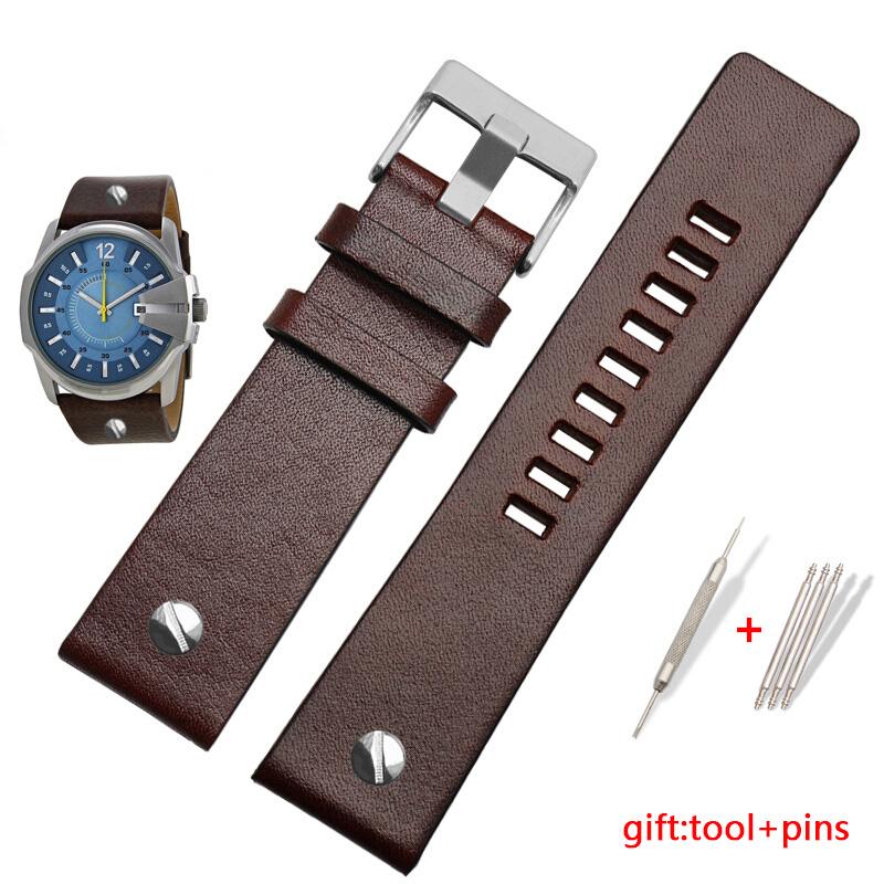 Genuine leather watchband For Diesel DZ4343/4405/7257/4423/1657 watchband 22 24 26 28 30 32 34mm cow leather with rivet straps