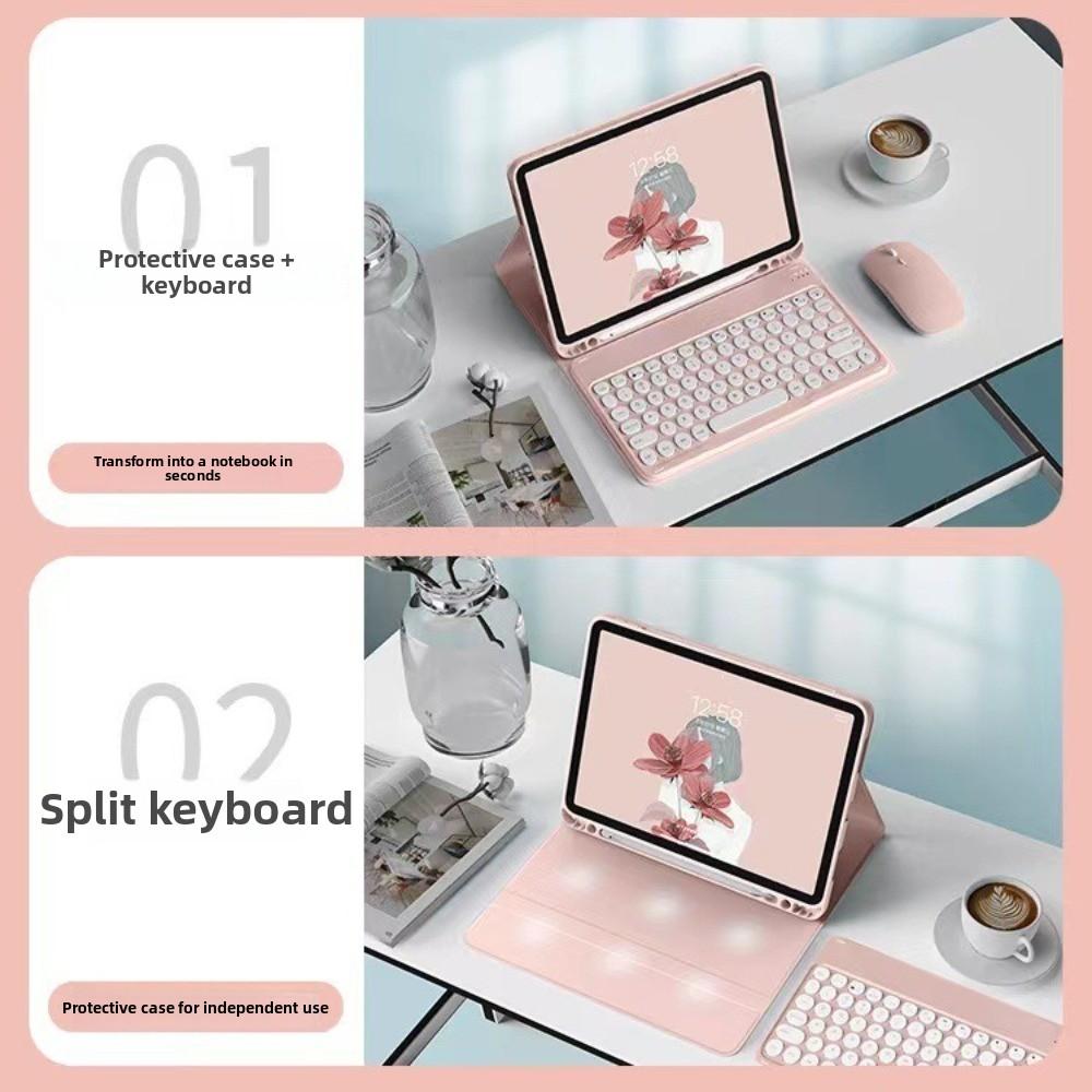 Leather Keyboard Case for iPad Air 5 Mini 6 with Bluetooth Touch Control 110 97 Inch Round Keycap M4 Cover