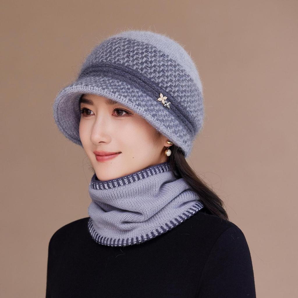 Rabbit Fur Knitted Autumn and Winter Middle-aged Hat Women's Wool Hat Winter Middle-aged Mother Hat