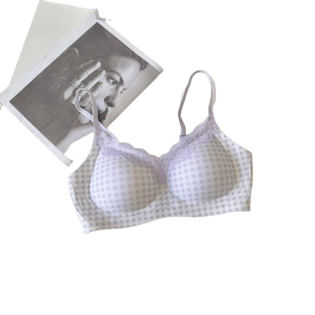 Traceless small breasts gather lace V-neck close double breasts waffle large breasts show small bra thin