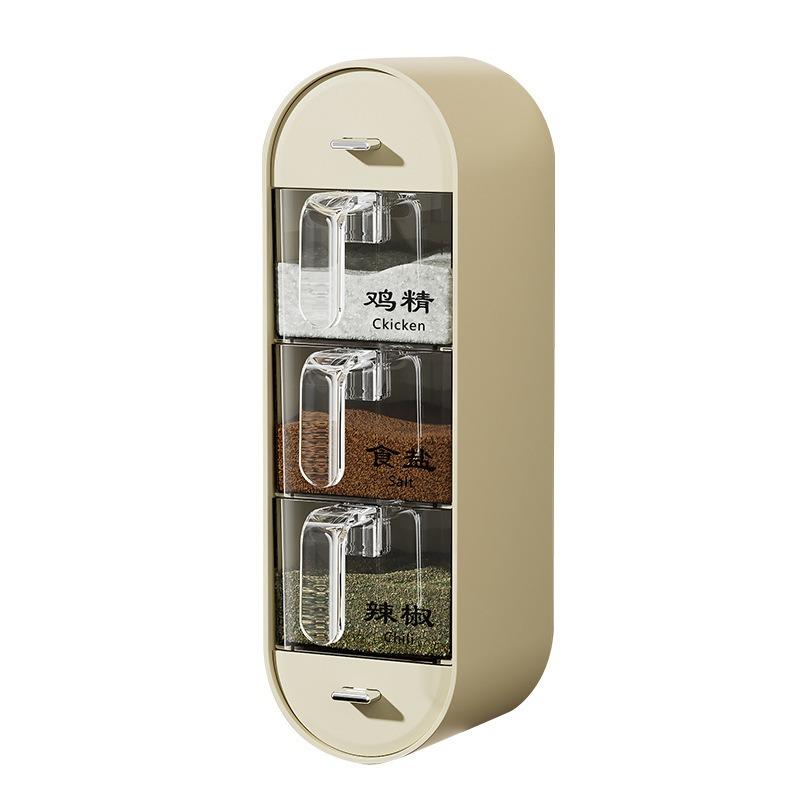 Box Seasoning Household Kitchen Utensils Salt MSG and Seasoning Combination Suit Wall Hanging Punch-Free Plastic with Spoon