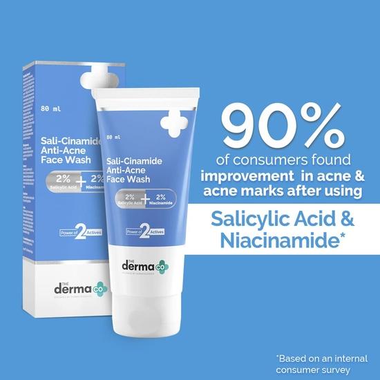 The Derma Co Sali-Cinamide Anti-Acne Face Wash I With 2% Salicylic Acid & 2% Niacinamide I Combination Skin I Power of 2 Actives - 80ml