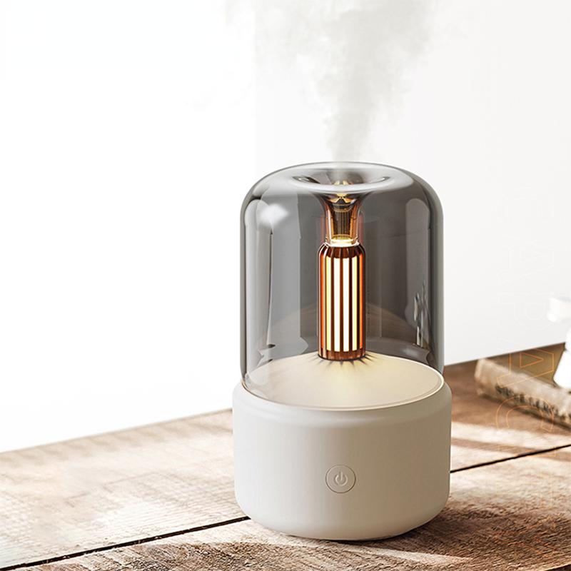 1 Stück Candlelight Aroma Diffuser Tragbarer elektrischer USB-Luftbefeuchter Kaltnebelmaschine Zerstäuber LED-Nachtlicht HMM